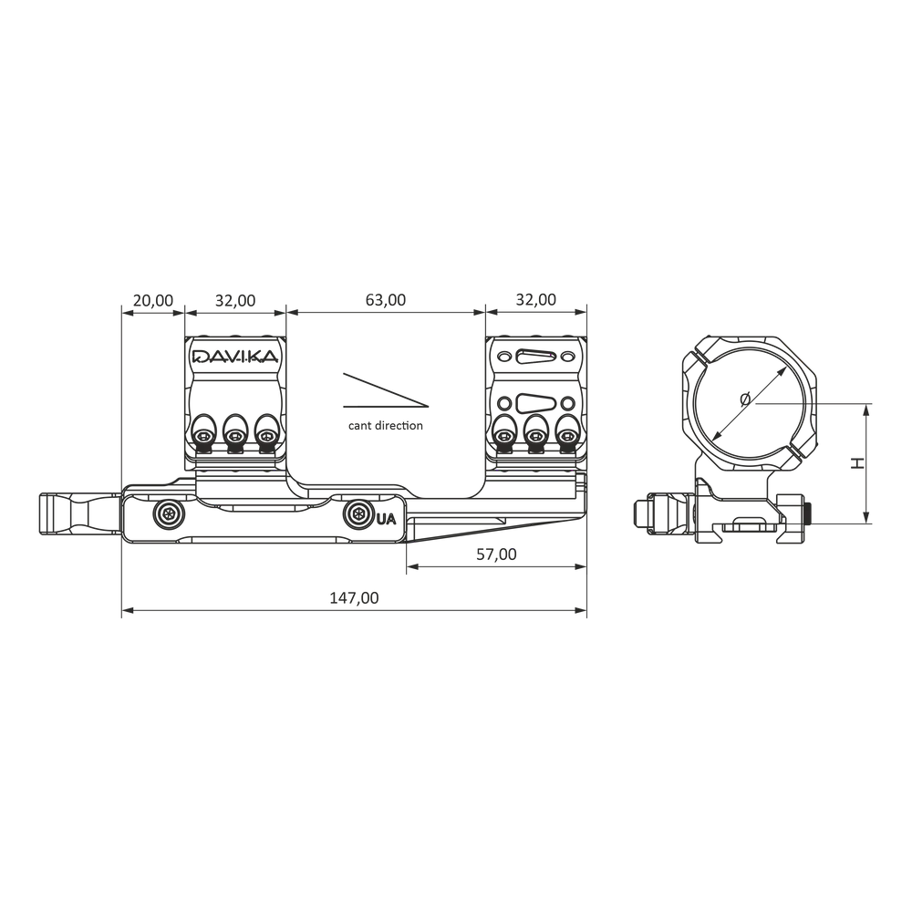 34mm attacco per cannocchiale cantilever | base QD Ergo slitta Picatinny