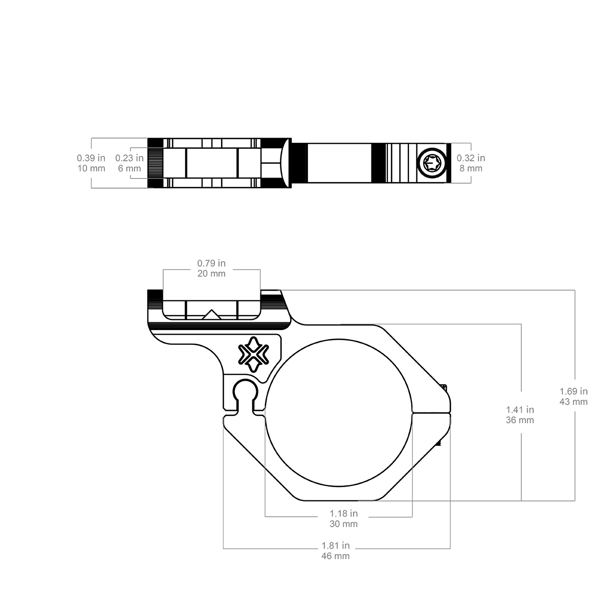 Livella a bolla con offset di 30 mm per cannocchiale ottica