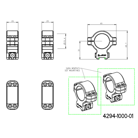 CZ 457 anelli per cannocchiale per dovetail | 1 inch [25.4mm]