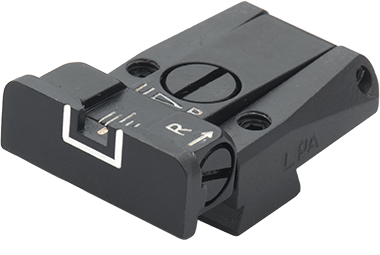 Tanfoglio Limited, EAA Witness, IWI Jericho, Springfield P9 con mirino posteriore completamente regolabile [vecchia coda di rondine 9,5 mm] | con linee bianche 